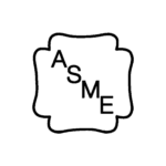 A black and white logo with the word asme.